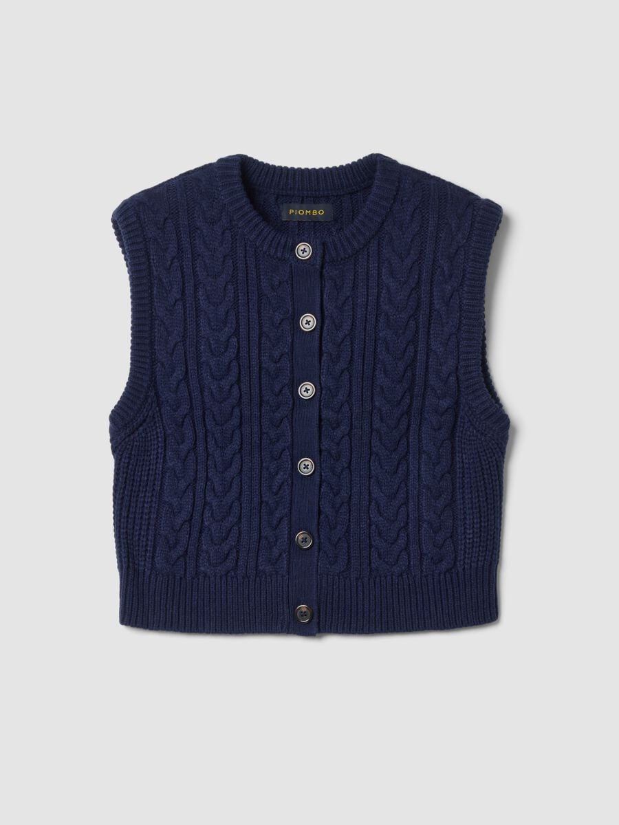Blue crew-neck cable-knit wool-blend gilet_0