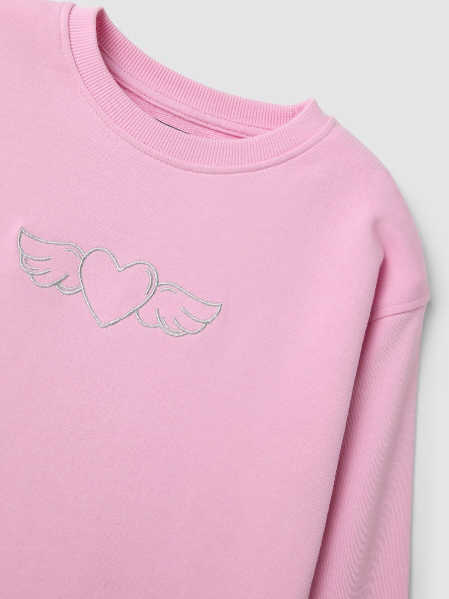 Pink pure cotton crew-neck sweatshirt with heart print for girls_3
