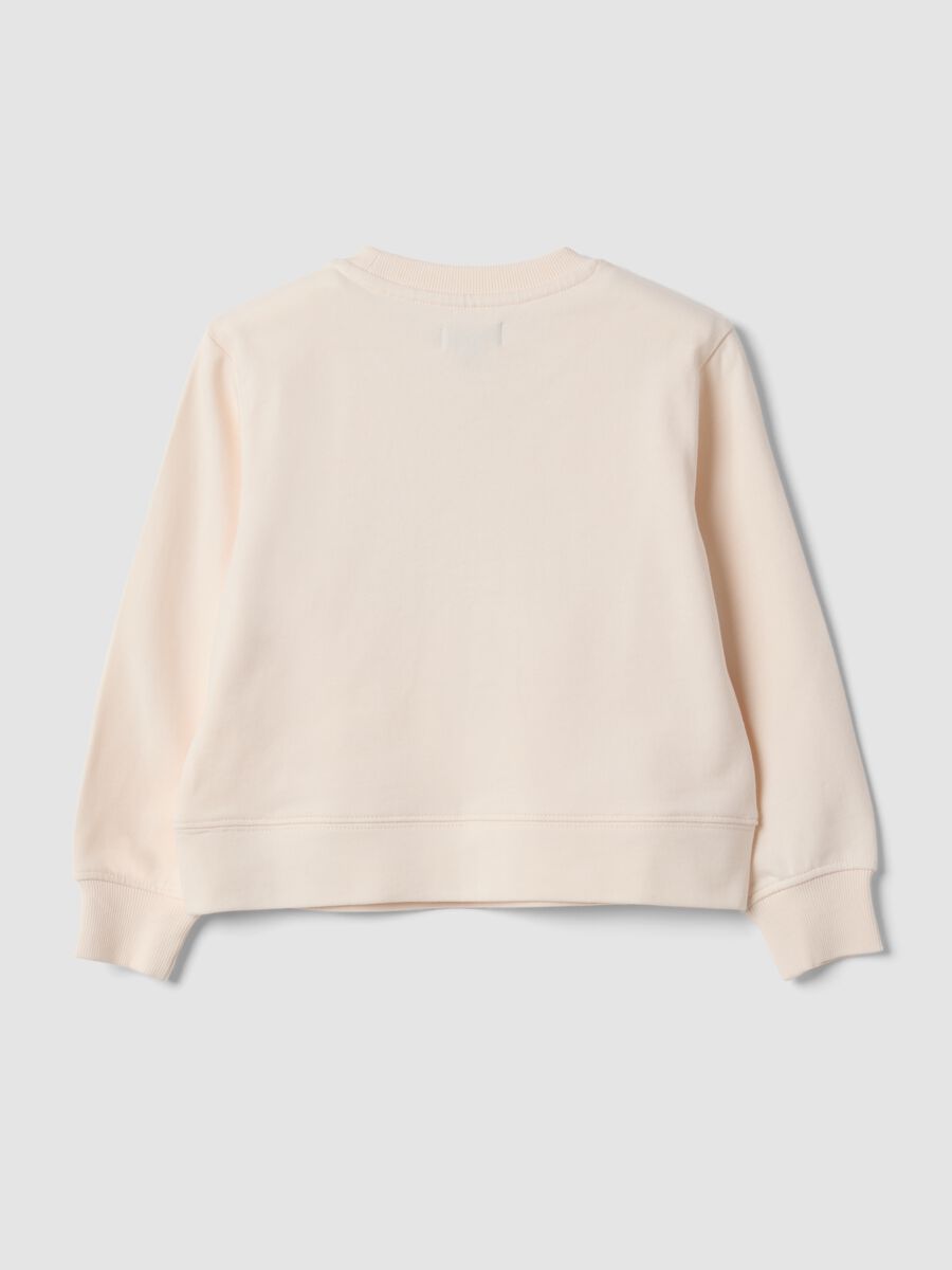 Beige pure cotton sweatshirt with crew neck and puppy print_1