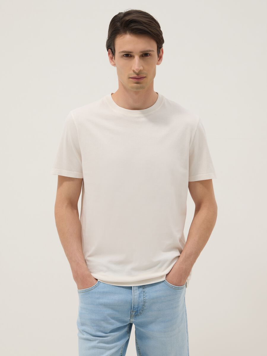 Beige pure cotton regular-fit short-sleeve T-shirt_0