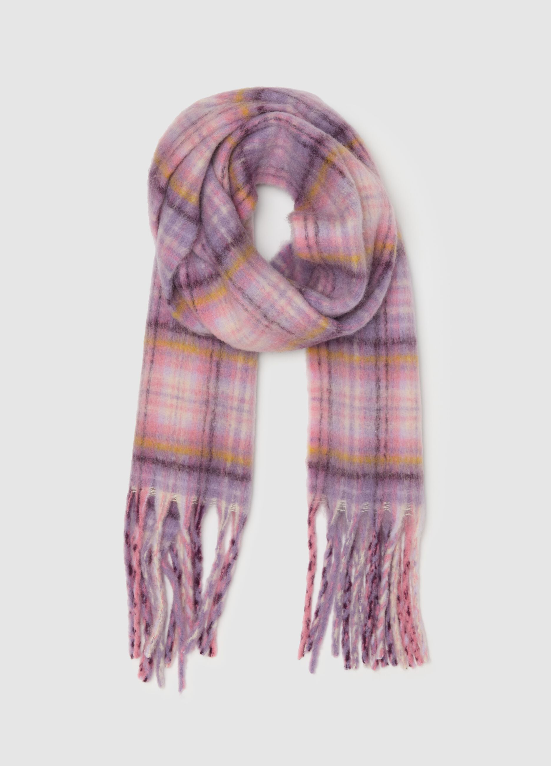 Multicolour Check Scarf with Fringes