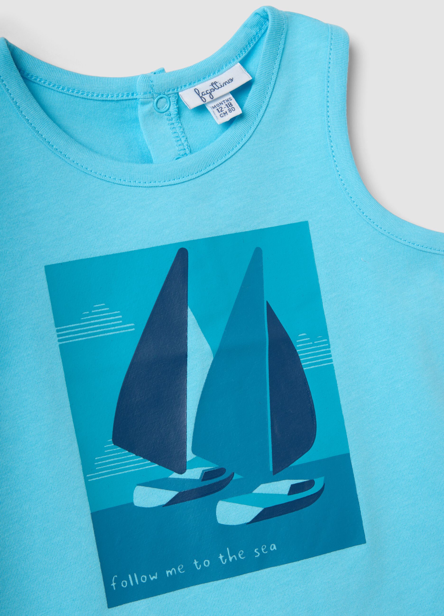 Blue pure cotton boys&rsquo; vest, regular fit, with sailboat print