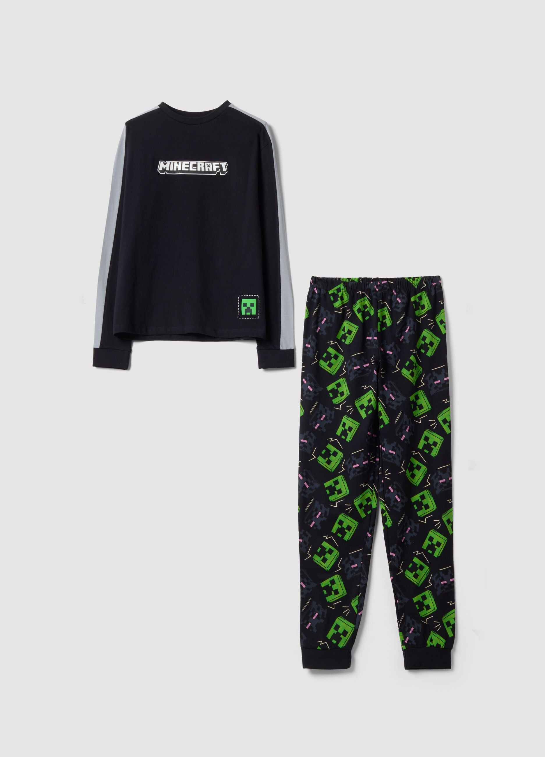 Schwarzer Minecraft-Pyjama aus reiner Bio-Baumwolle mit Print