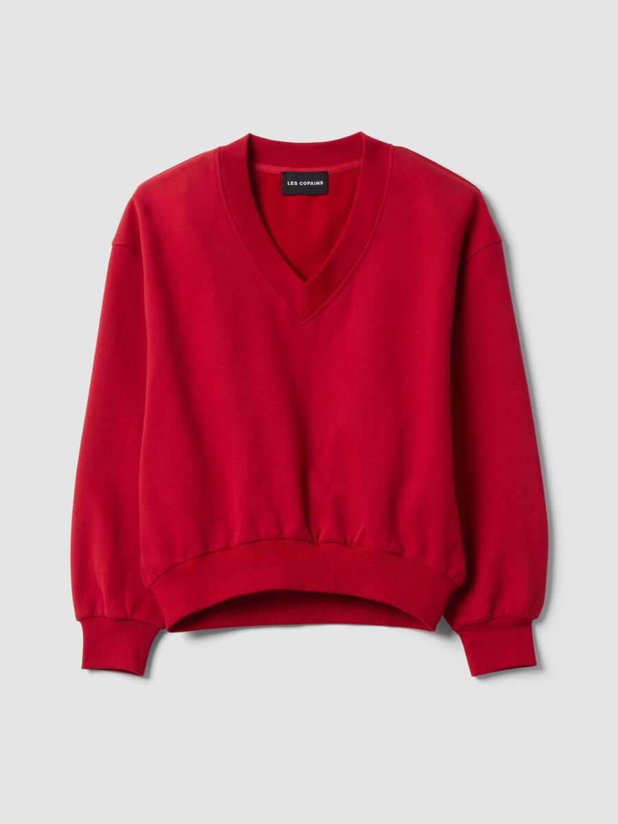 Rotes Sweatshirt aus Baumwollmischung mit V-Ausschnitt und Oversize-Fit_0