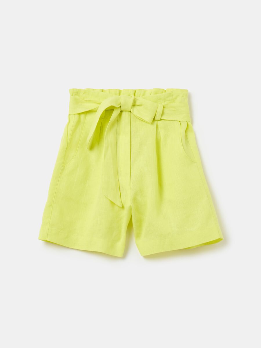Linen paper bag shorts with belt_0