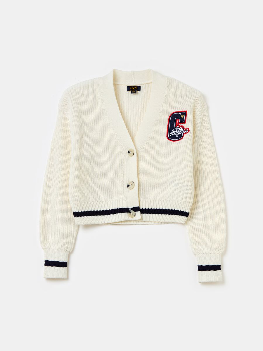 Crop cardigan with college crest embroidery_0