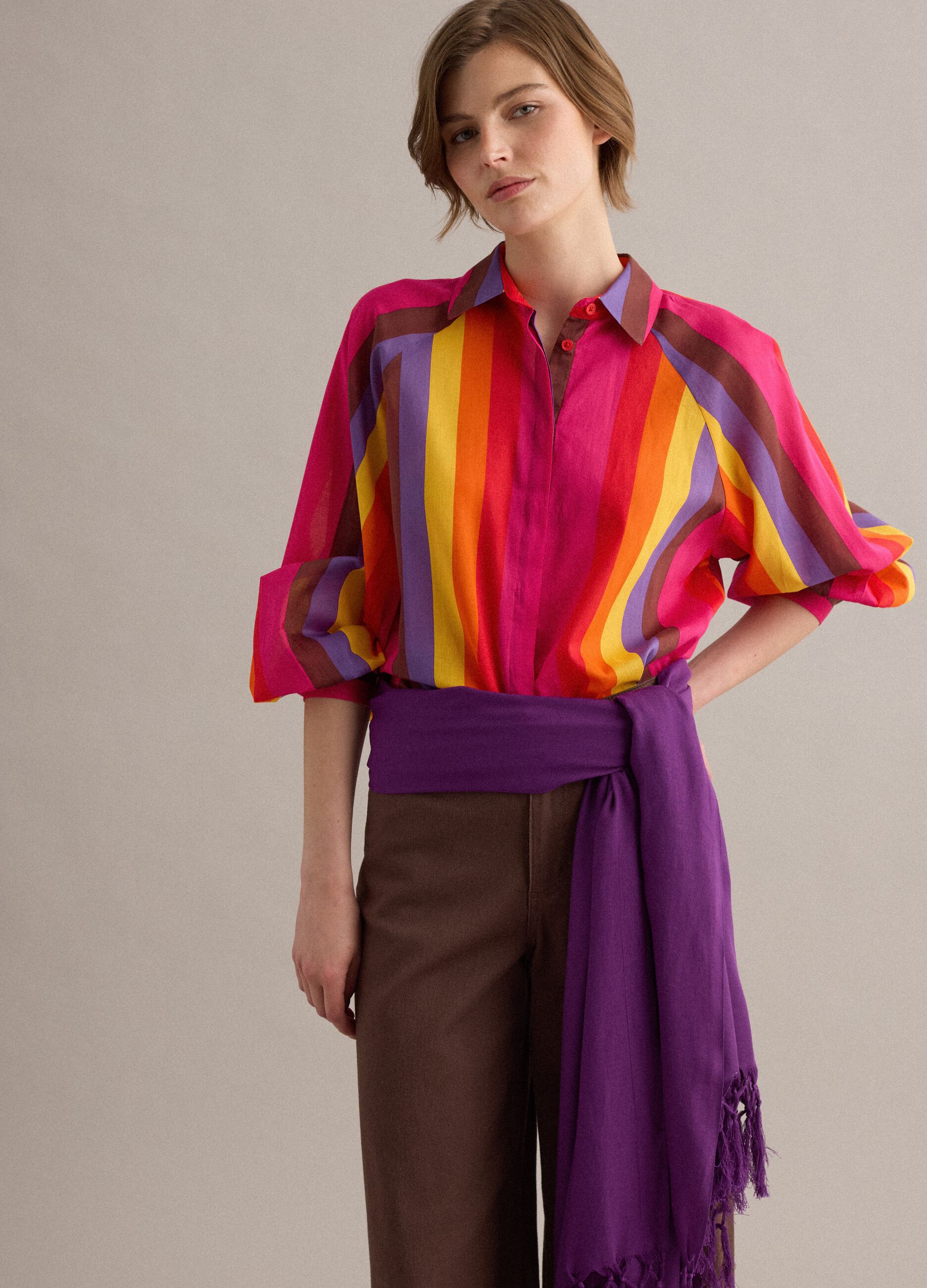 Multicolour pure cotton shirt with classic collar