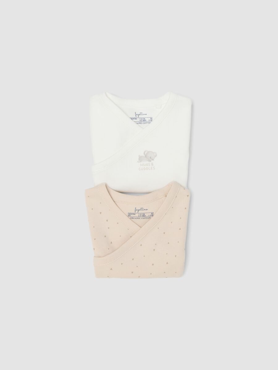 Two-pack of beige and white organic cotton short-sleeve bodysuits for baby boy_2
