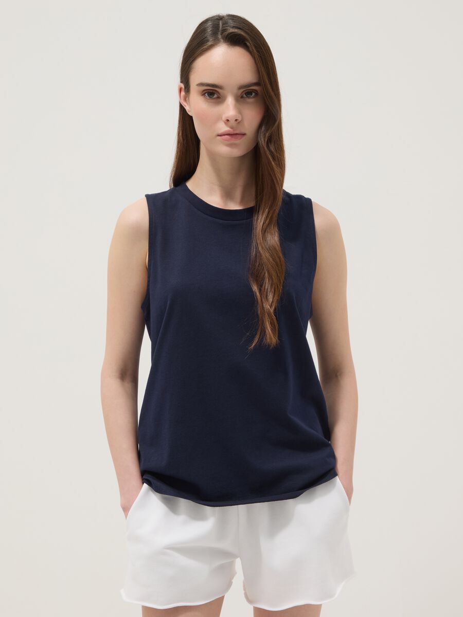 Camiseta de tirantes azul de algod&oacute;n puro_1