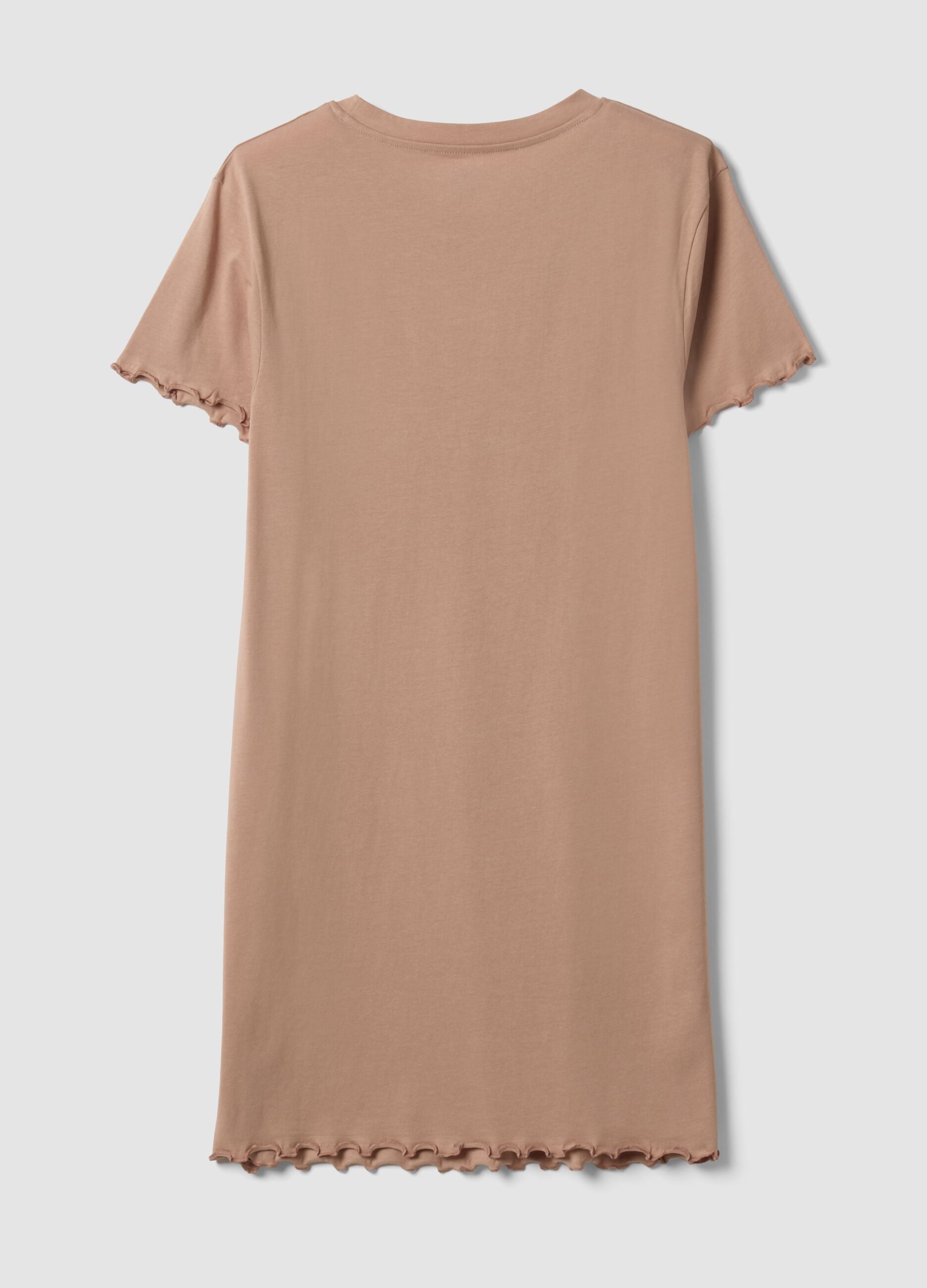 Camicia da notte beige in puro cotone organico con orli arricciati