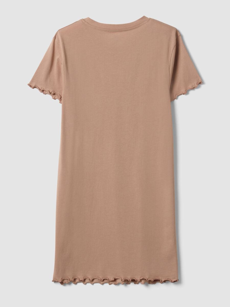 Camicia da notte beige in puro cotone organico con orli arricciati_5