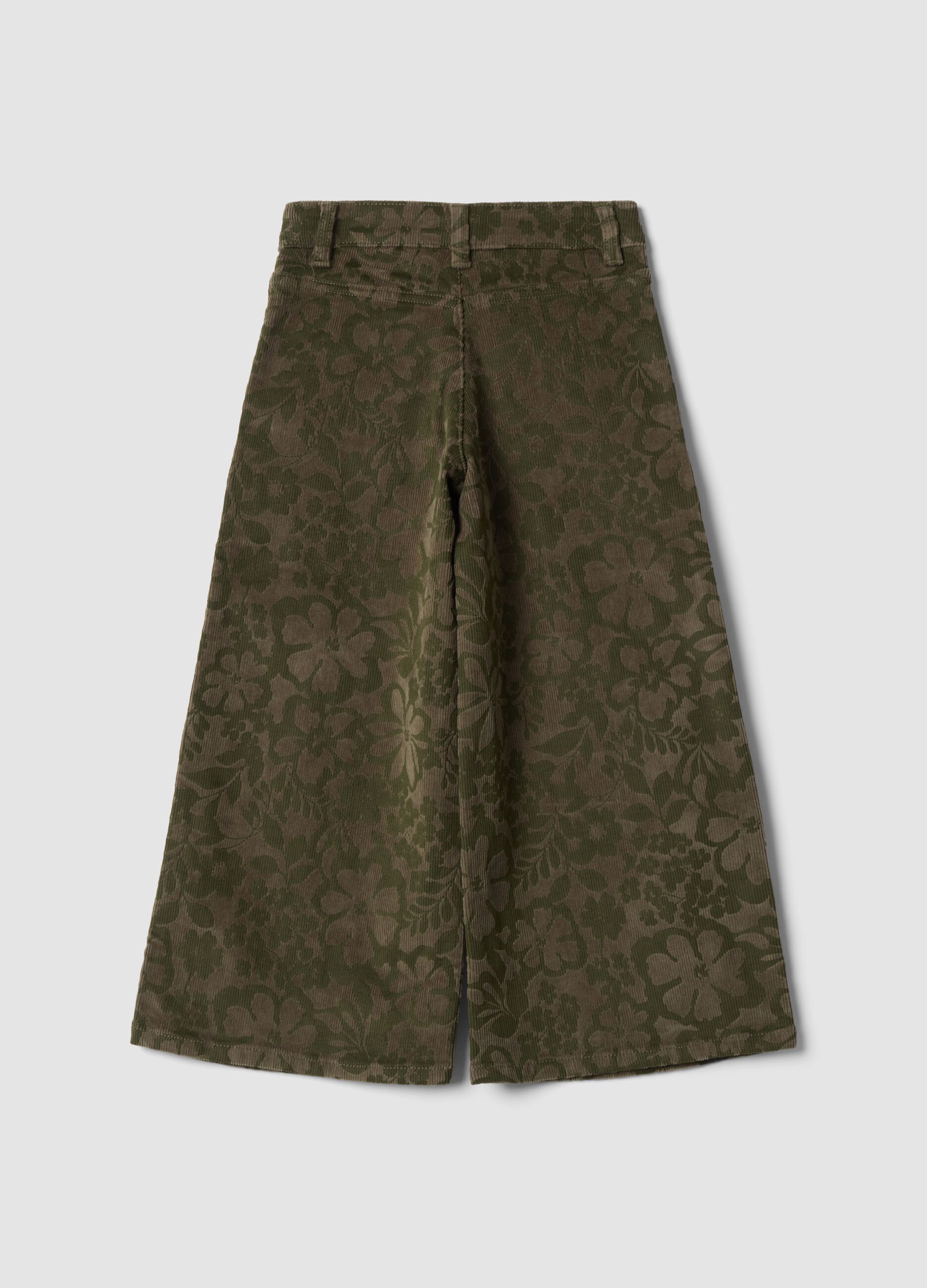 Green wide-leg stretch cotton trousers