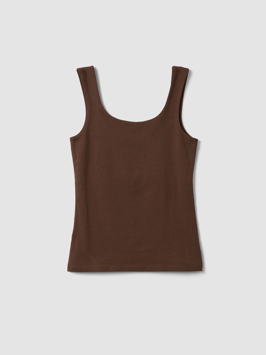 Brown fitted stretch-cotton tank top_5