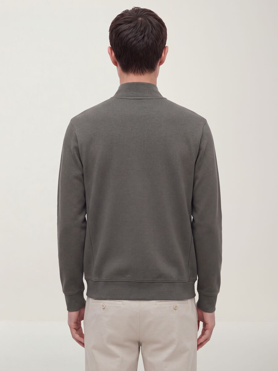 Grey full-zip piqu&eacute; sweatshirt in stretch fabric with ribbed collar_3