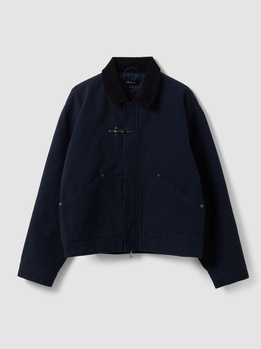 Blaue, wattierte Cropped-Jacke aus reiner Baumwolle, Oversized-Fit_4