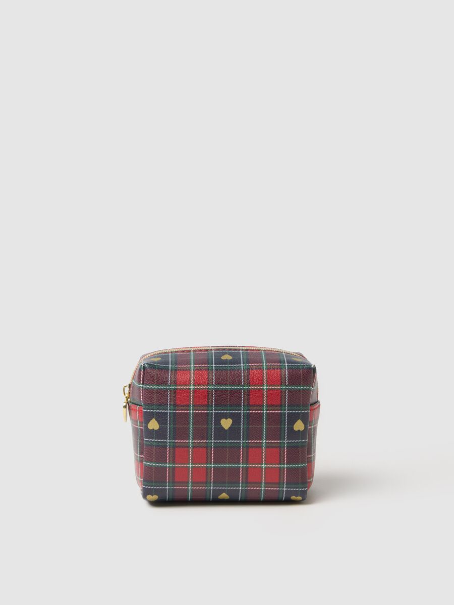 Multicolour checkered cosmetic bag with hearts_0