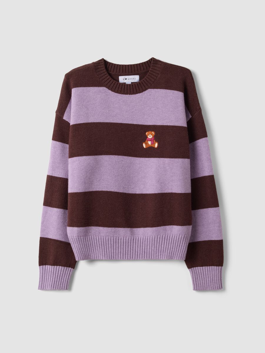 Multicolour striped viscose-blend jumper with teddy bear embroidery, regular fit_4