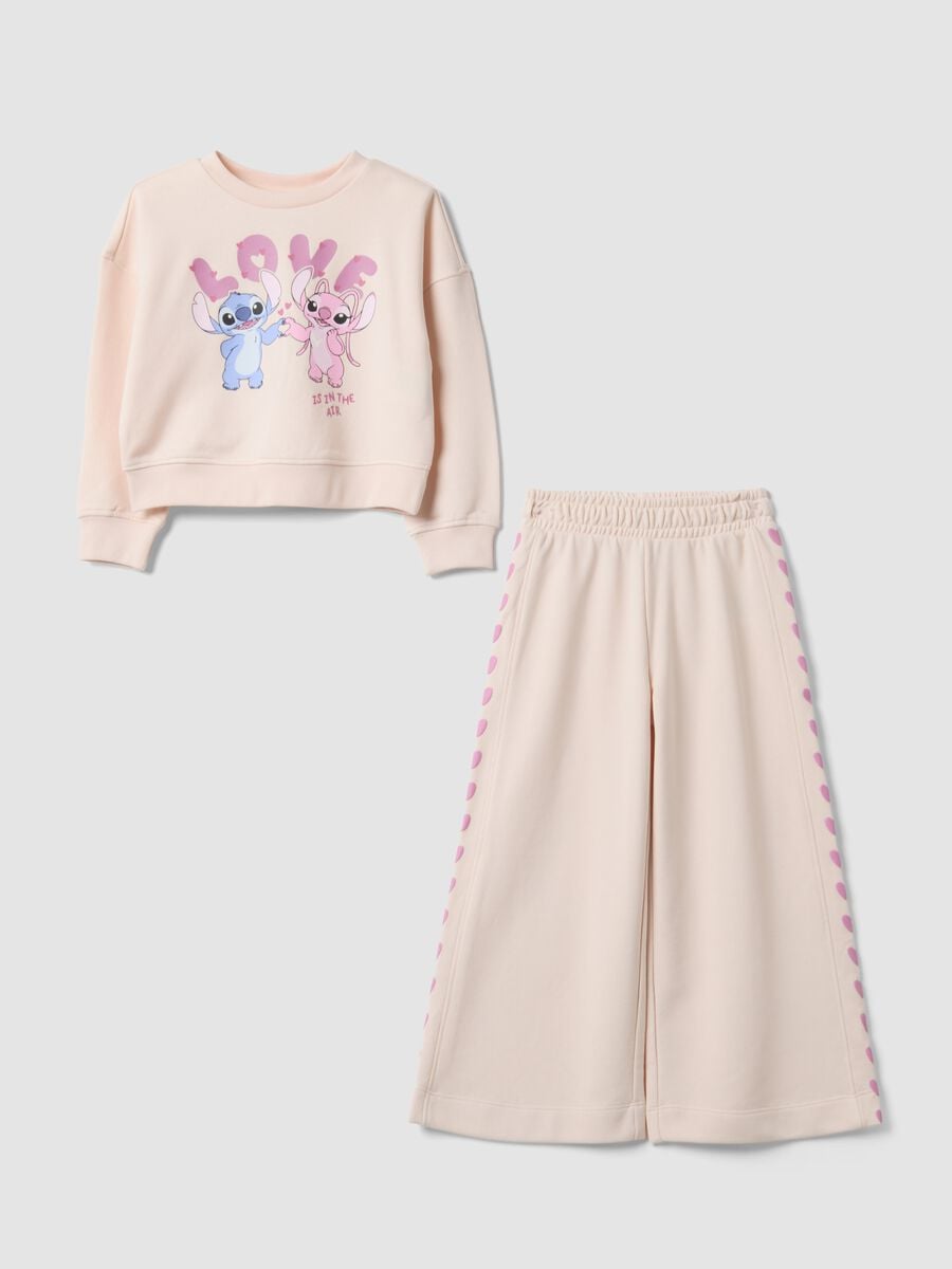 Rosa Jogginganzug aus Baumwollmix mit Lilo-&-Stitch-Prints f&uuml;r M&auml;dchen_0
