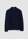 Navy blue stretch wool cardigan with polo collar_0