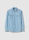 Light blue denim pure cotton shirt regular fit with pockets_4