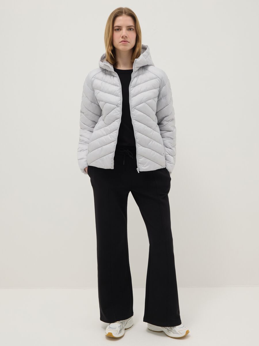 Grey padded regular fit jacket with hood_1
