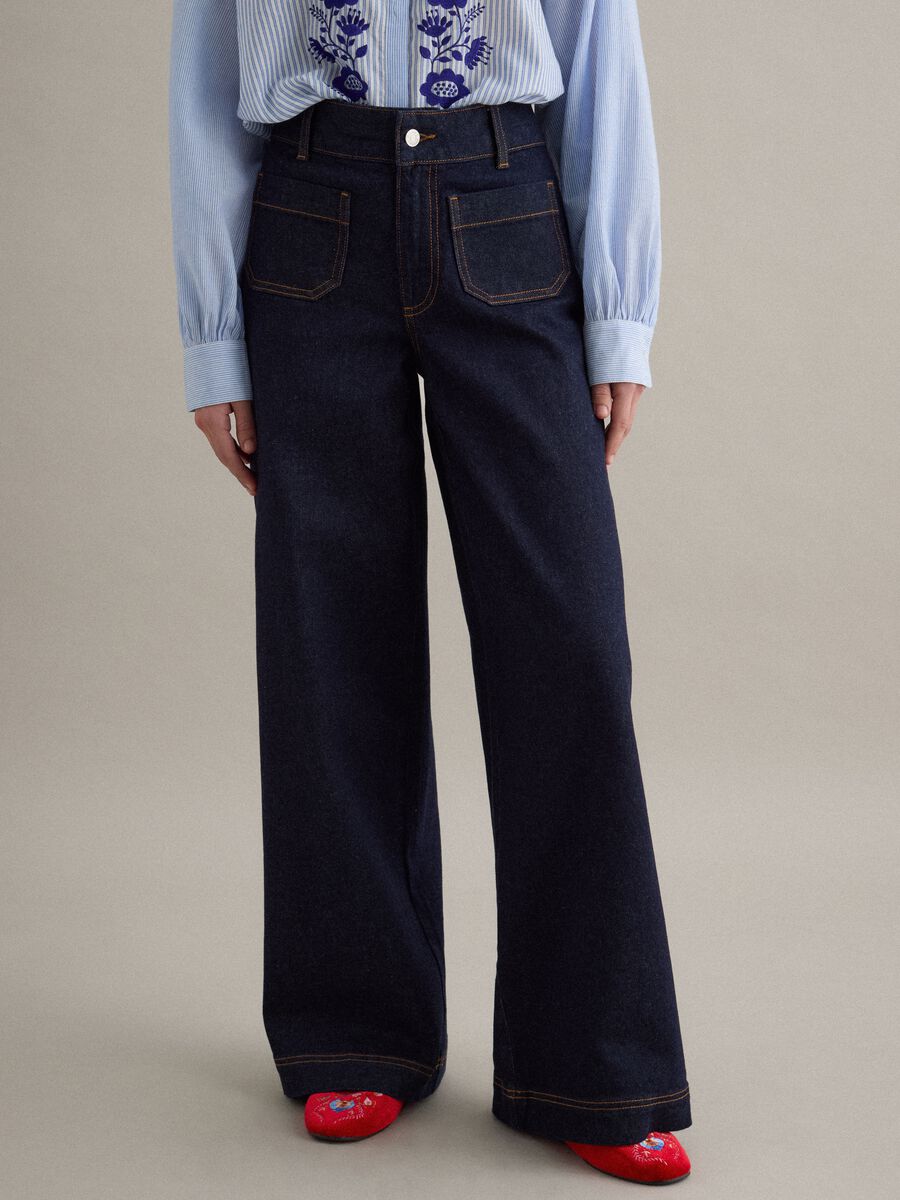 Wide-leg blue denim cotton jeans_1