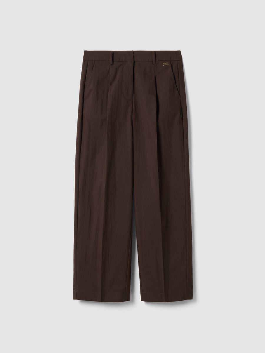 Brown cotton blend straight fit trousers_0