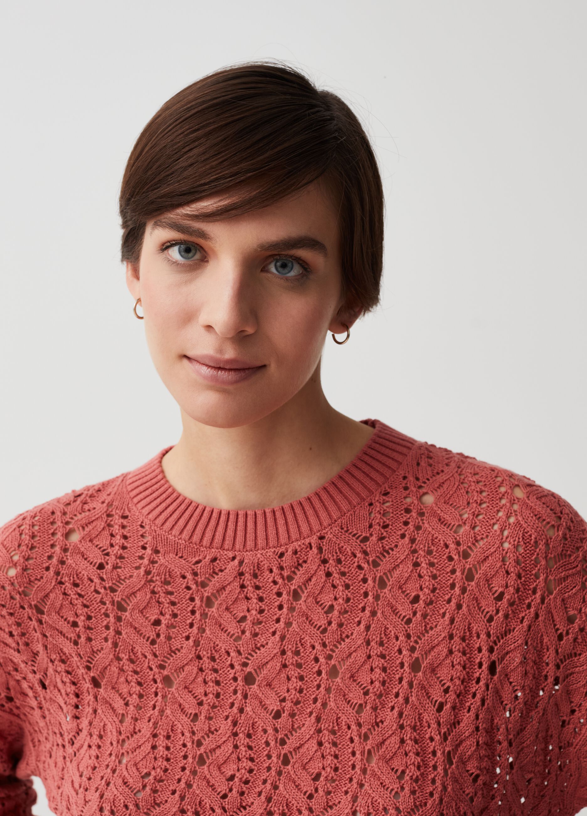 Crochet pullover with openwork design