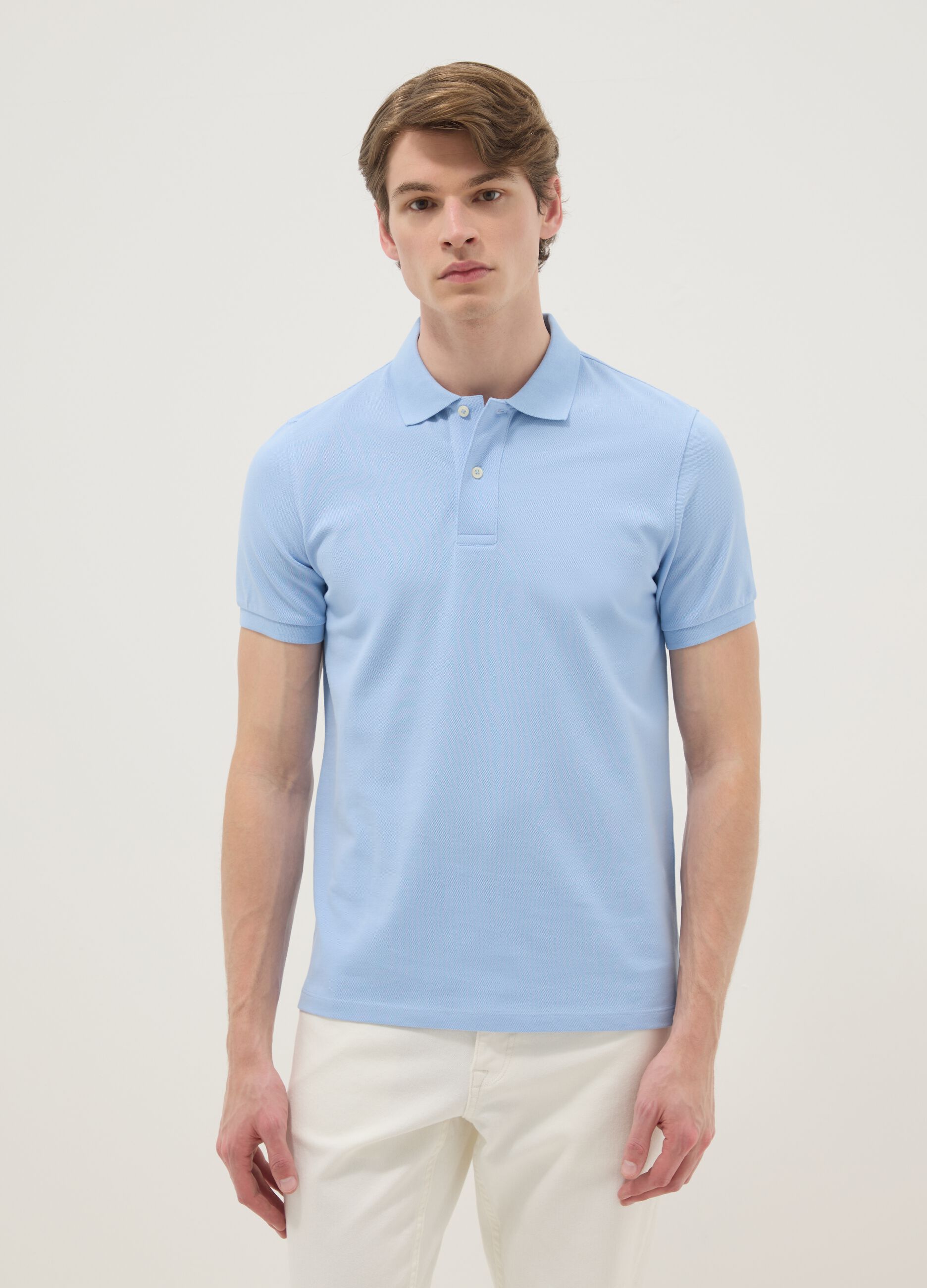 Sky Blue Short Sleeve Polo Shirt in Pure Cotton Regular Fit
