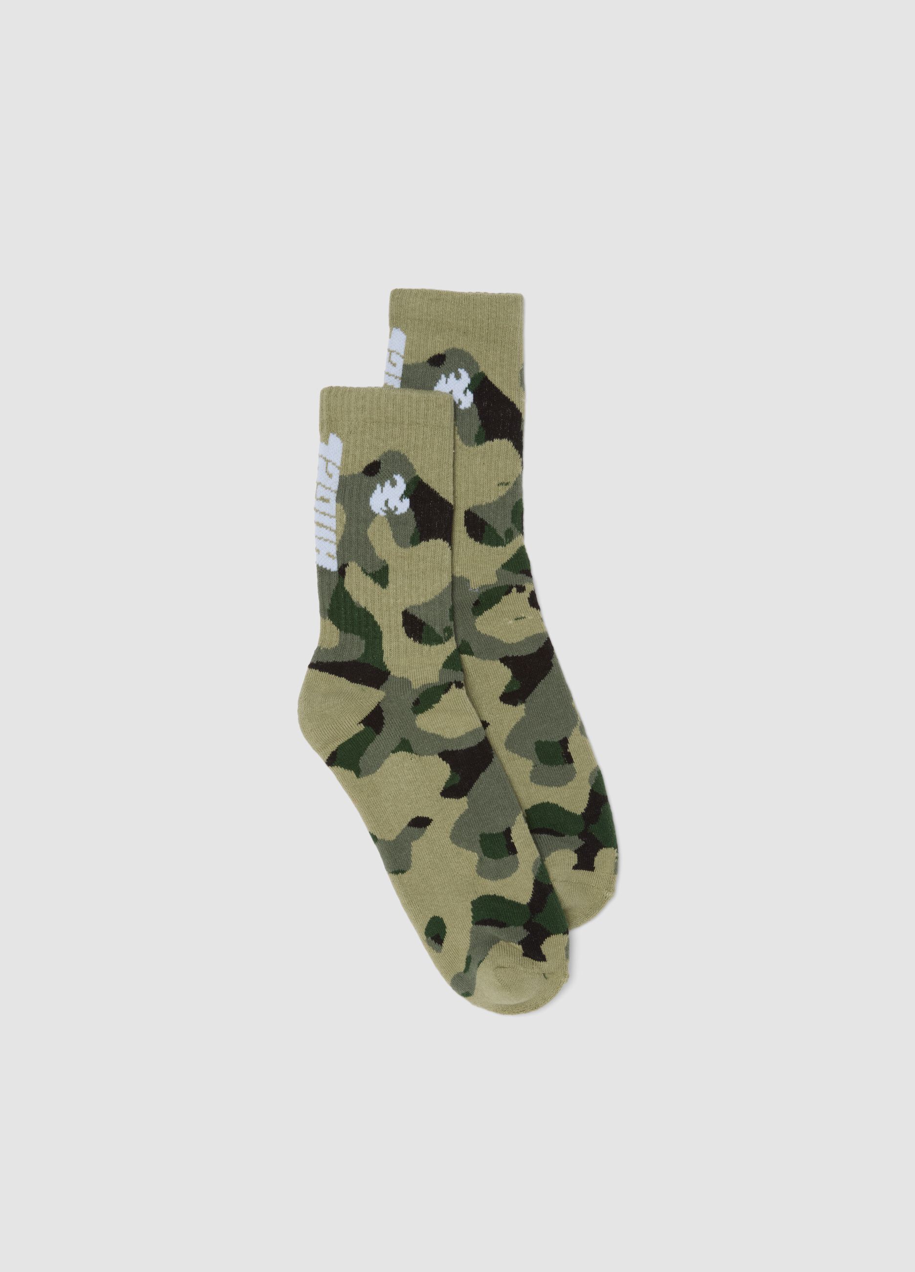 Chaussettes de sport vertes en coton stretch camouflage