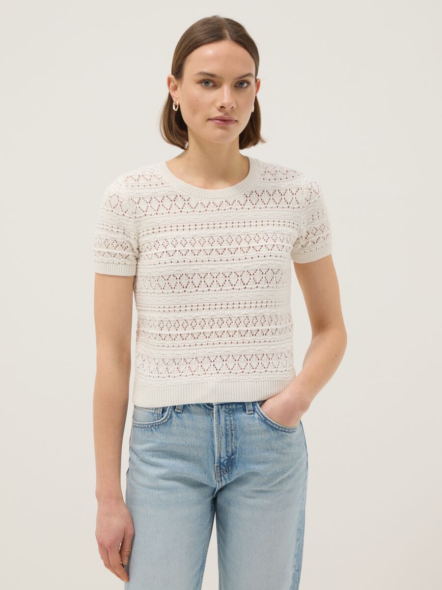 White pure cotton regular fit knitted shirt_0