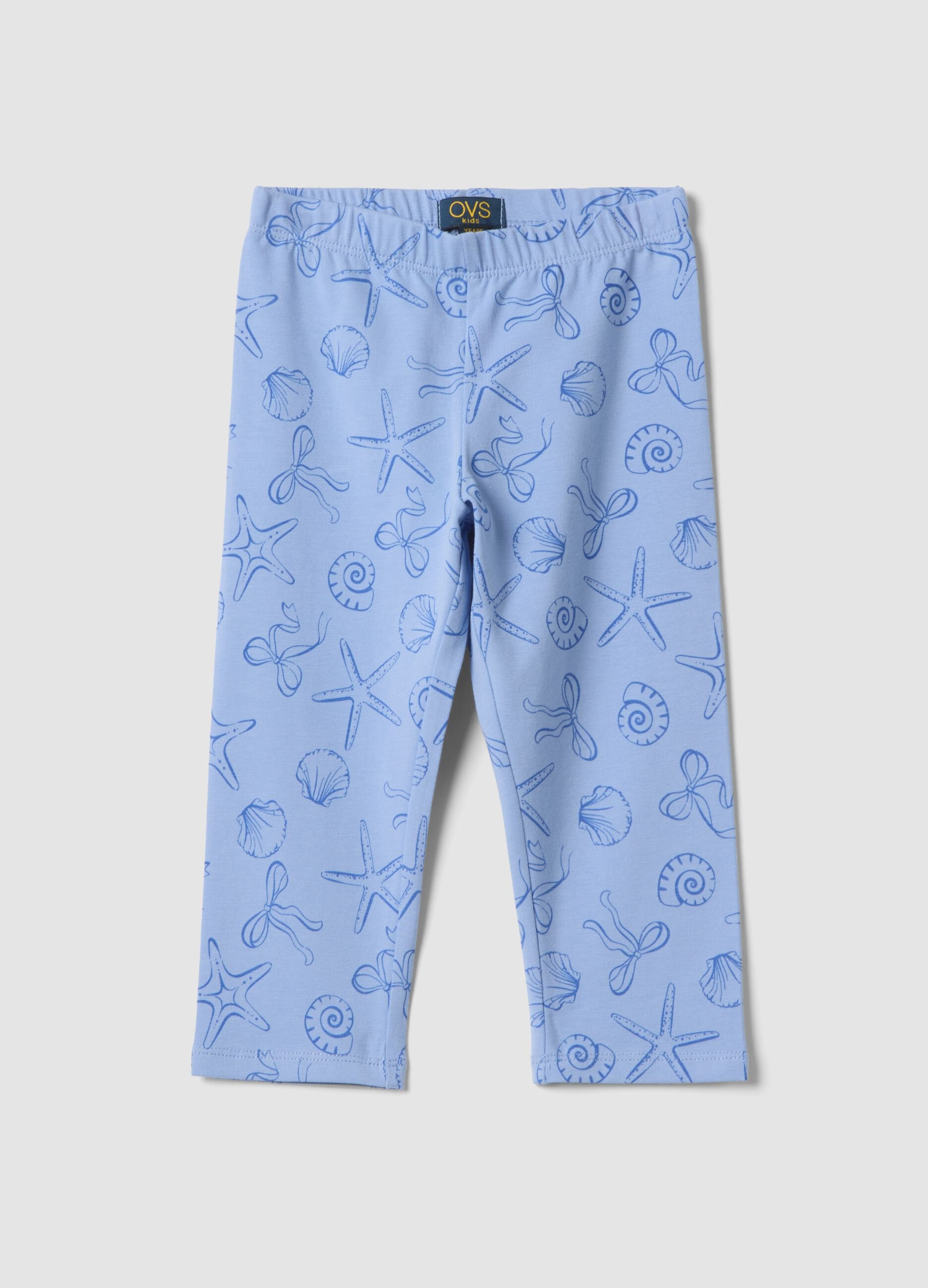 Leggings skinny azul-claro em algod&atilde;o el&aacute;stico para menina com estampados
