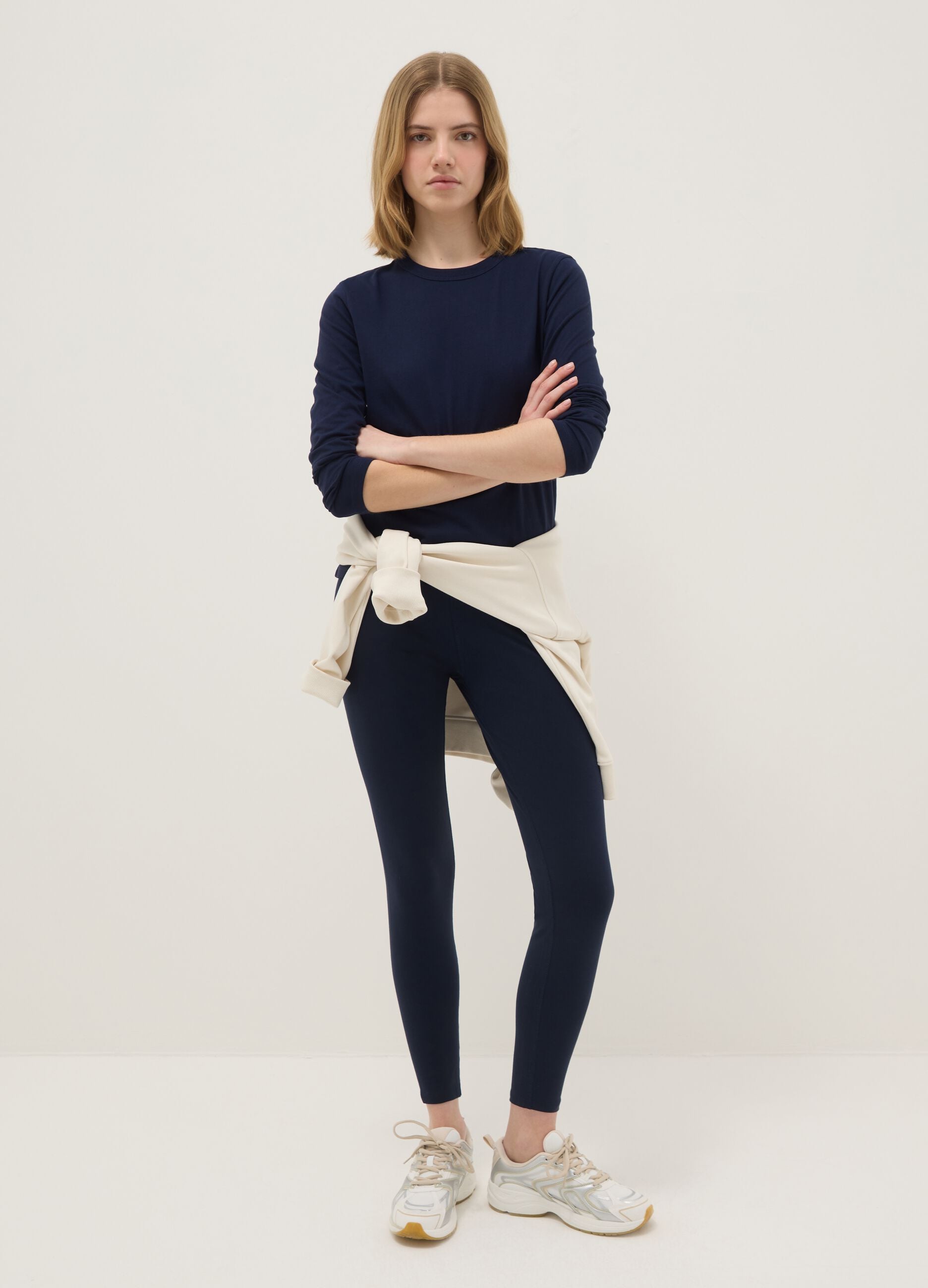 Blaue Slim Fit Stretch-Baumwoll-Leggings