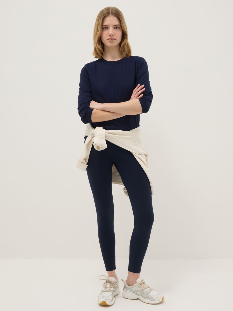 Blaue Slim Fit Stretch-Baumwoll-Leggings_0