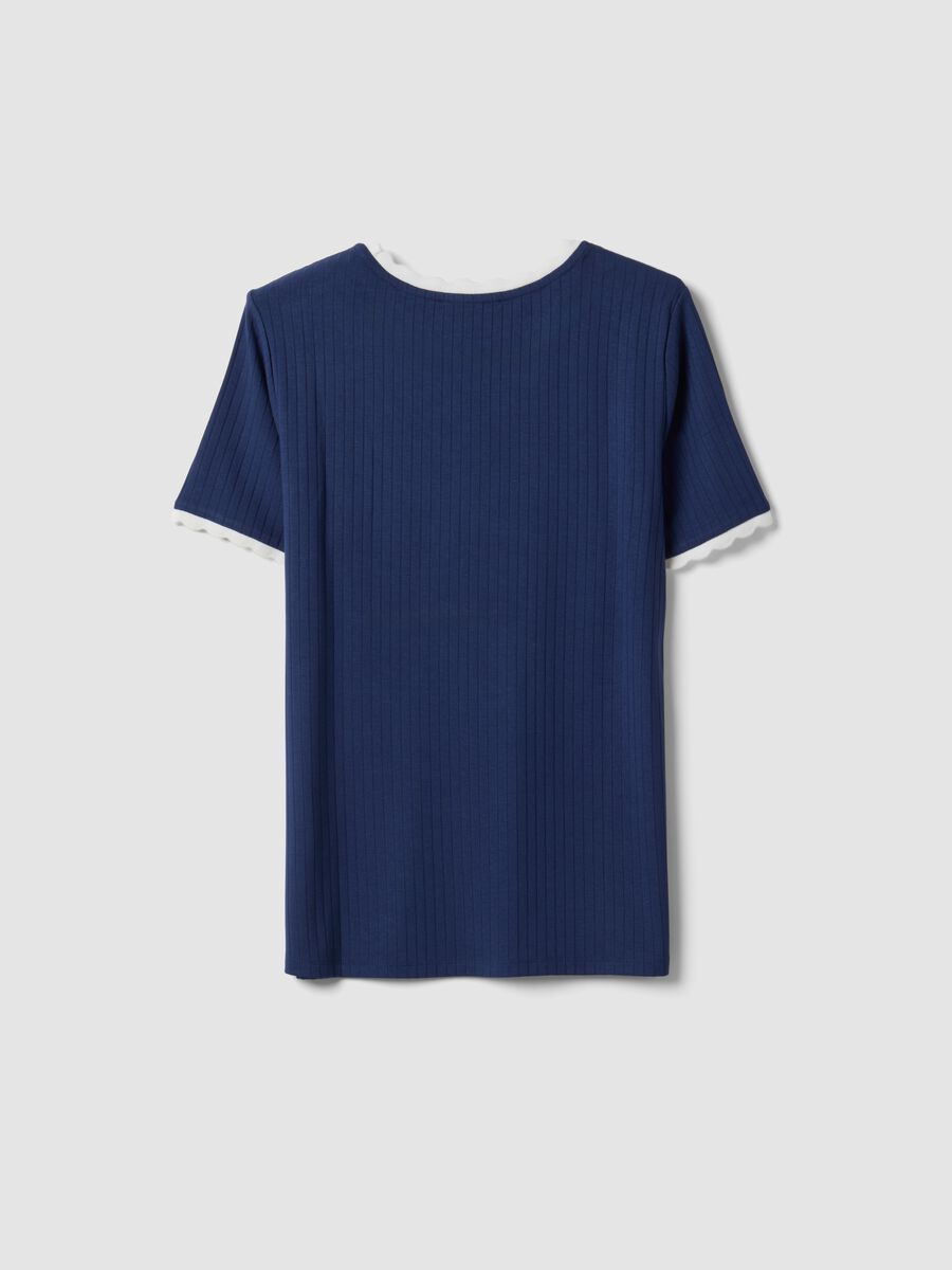Blue stretch viscose crew-neck T-shirt with contrast trim_5