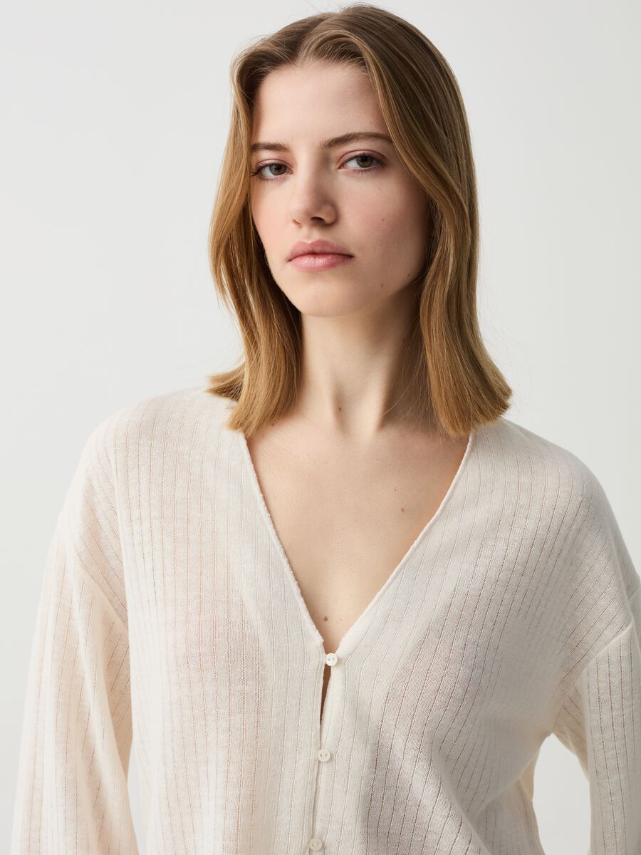 Flat-ribbed cardigan with V neck_0