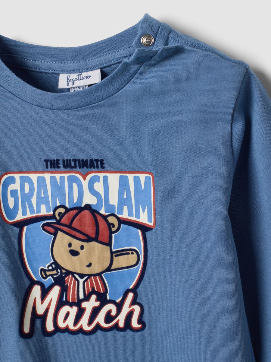 Blue organic cotton T-shirt with teddy bear print_2