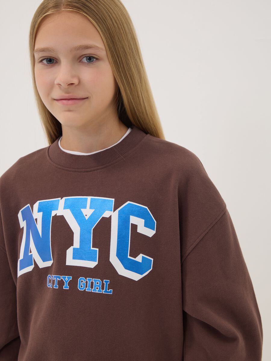 Brown pure cotton sweatshirt with NYC print_0