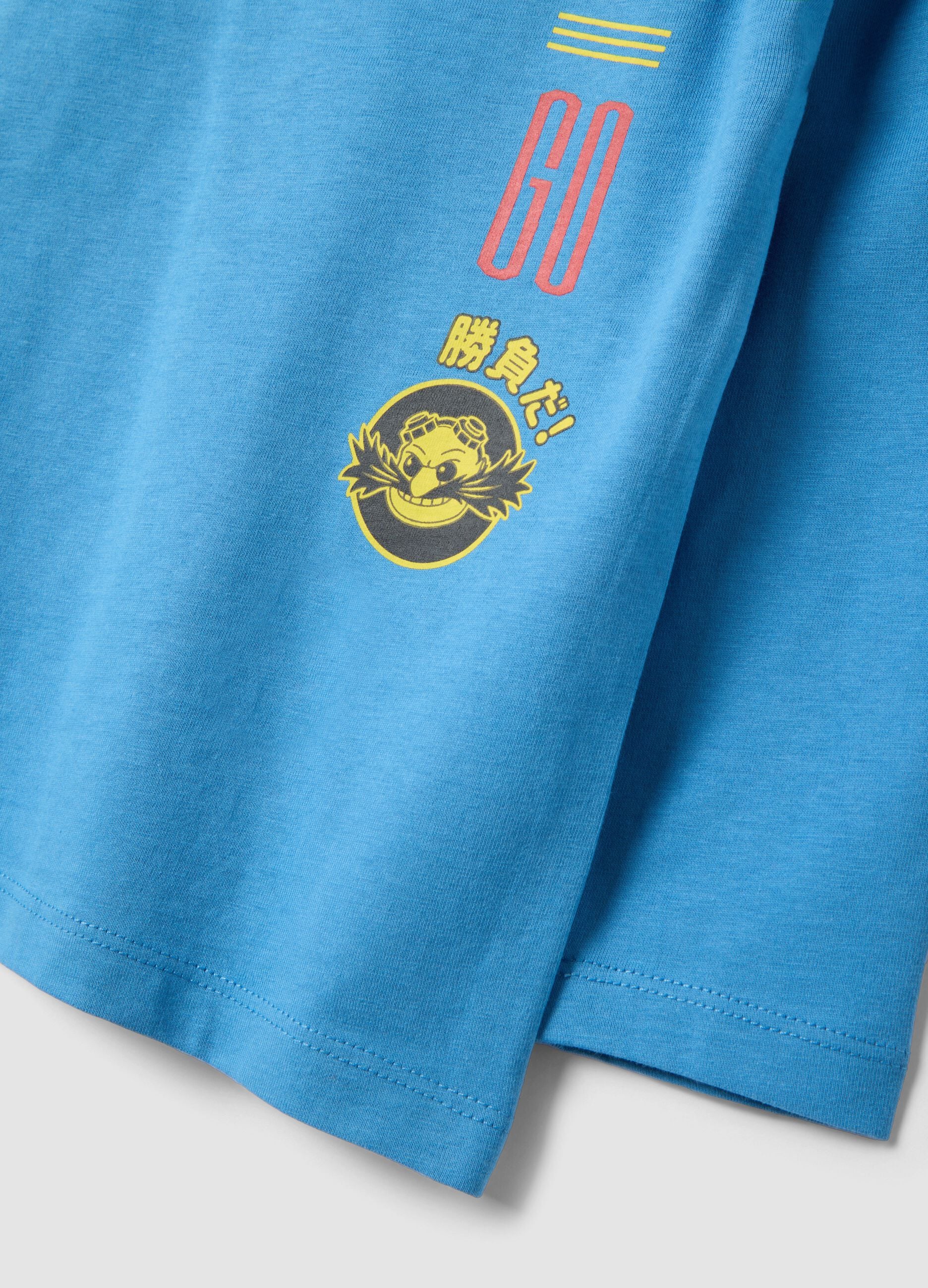 Blue pure cotton jersey T-shirt with crew neck and Sonic print