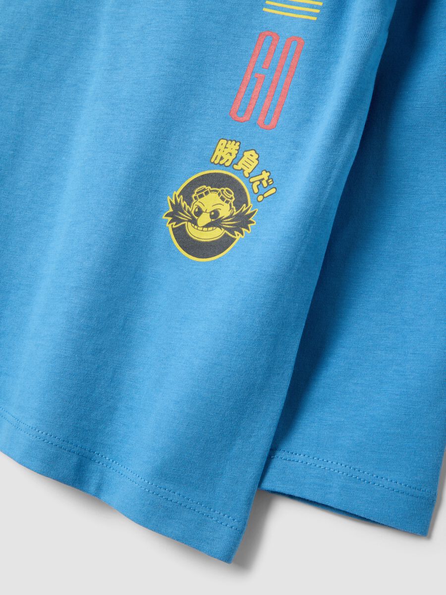Blue pure cotton jersey T-shirt with crew neck and Sonic print_3