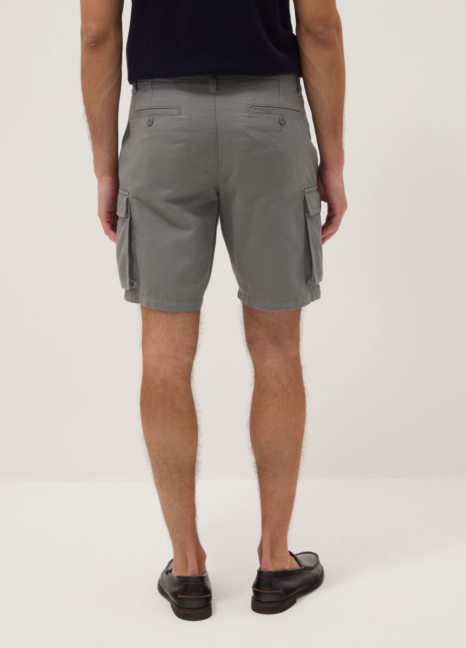 Grey pure cotton cargo Bermuda shorts, regular fit