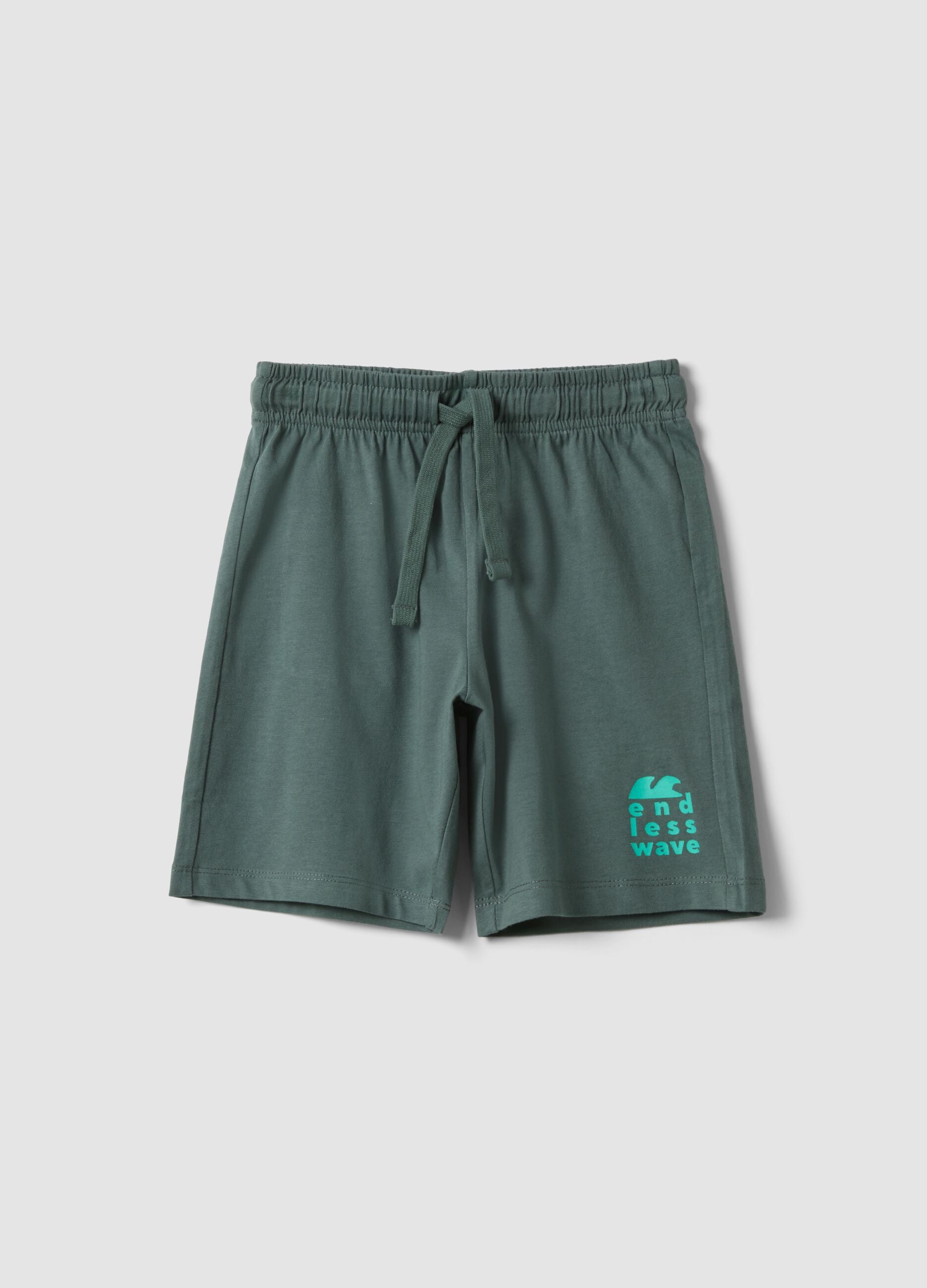 Green organic cotton shorts with elasticated waistband