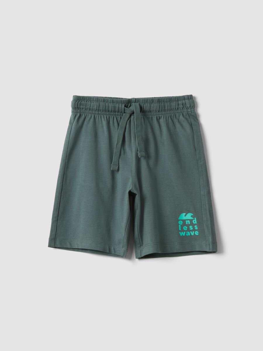 Green organic cotton shorts with elasticated waistband_0
