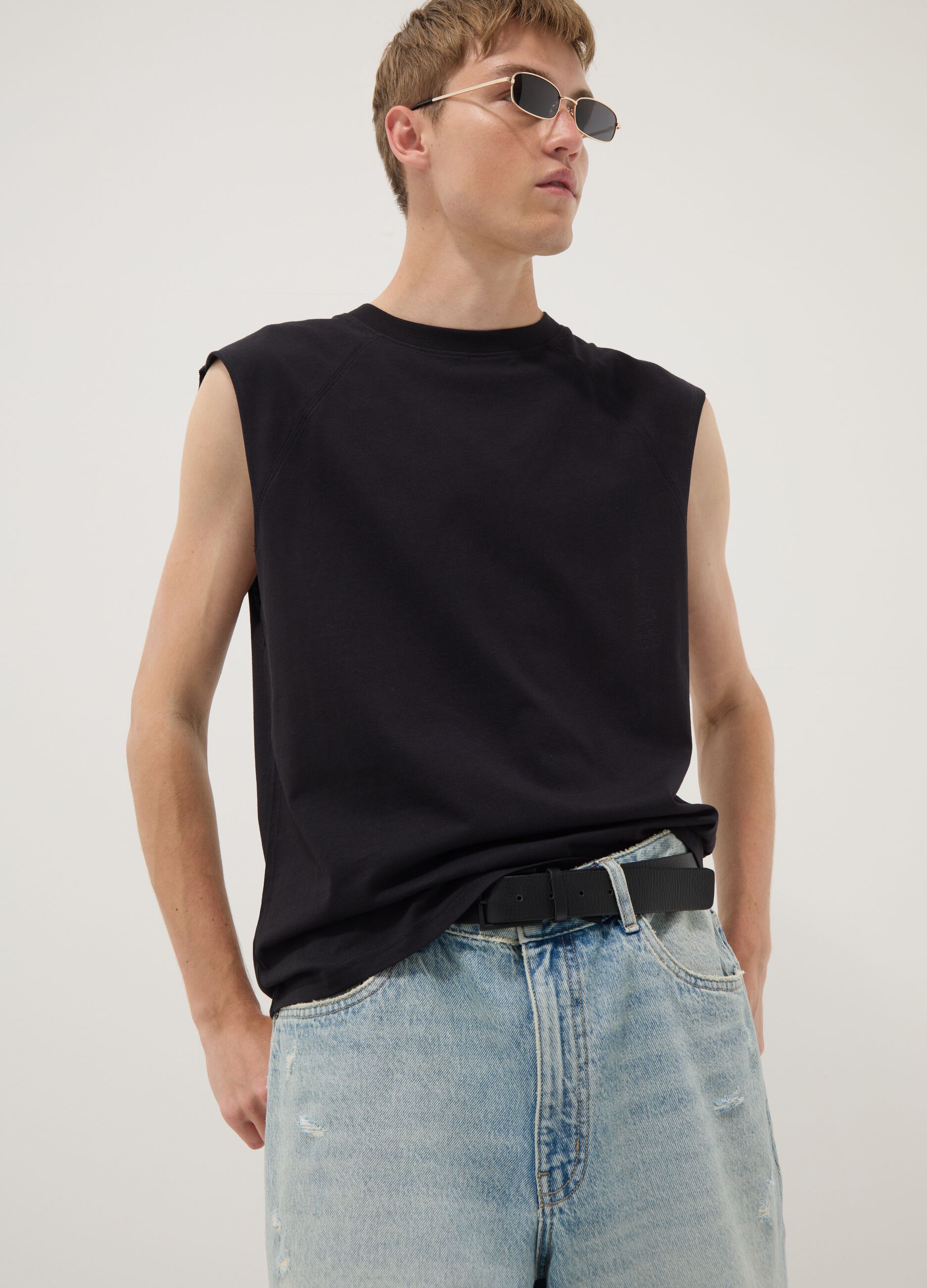 Black pure cotton regular-fit tank top