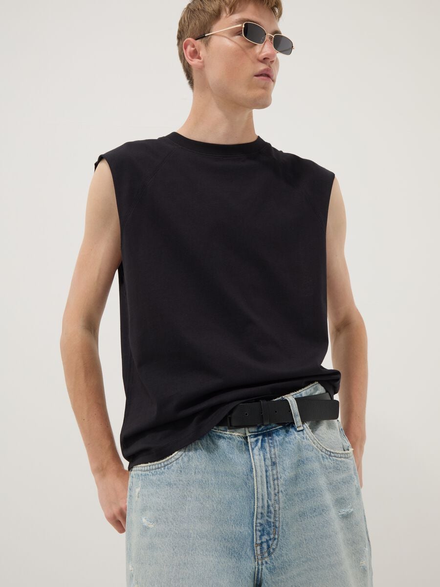 Black pure cotton regular-fit tank top_1