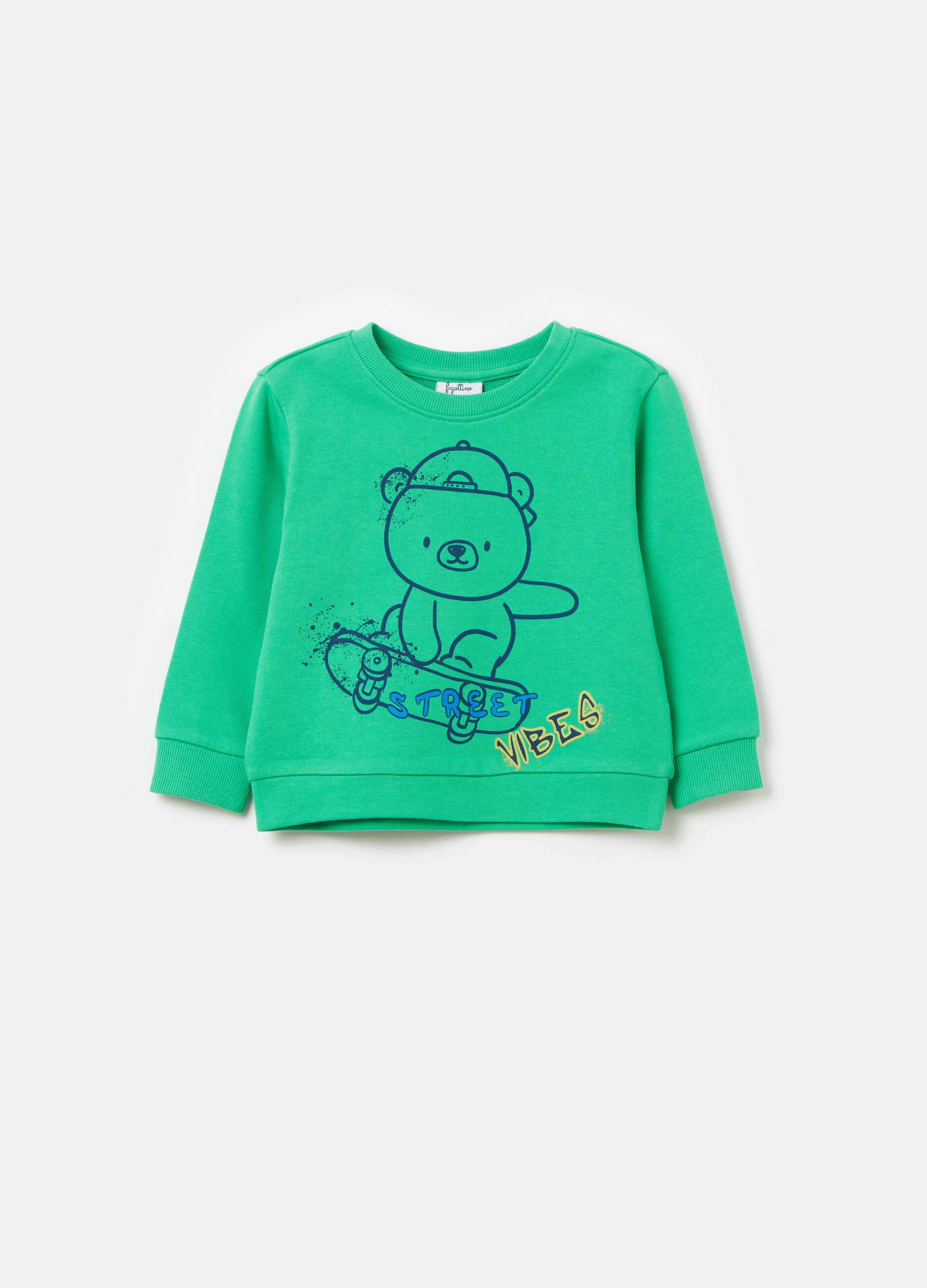 French terry sweatshirt with teddy bear print