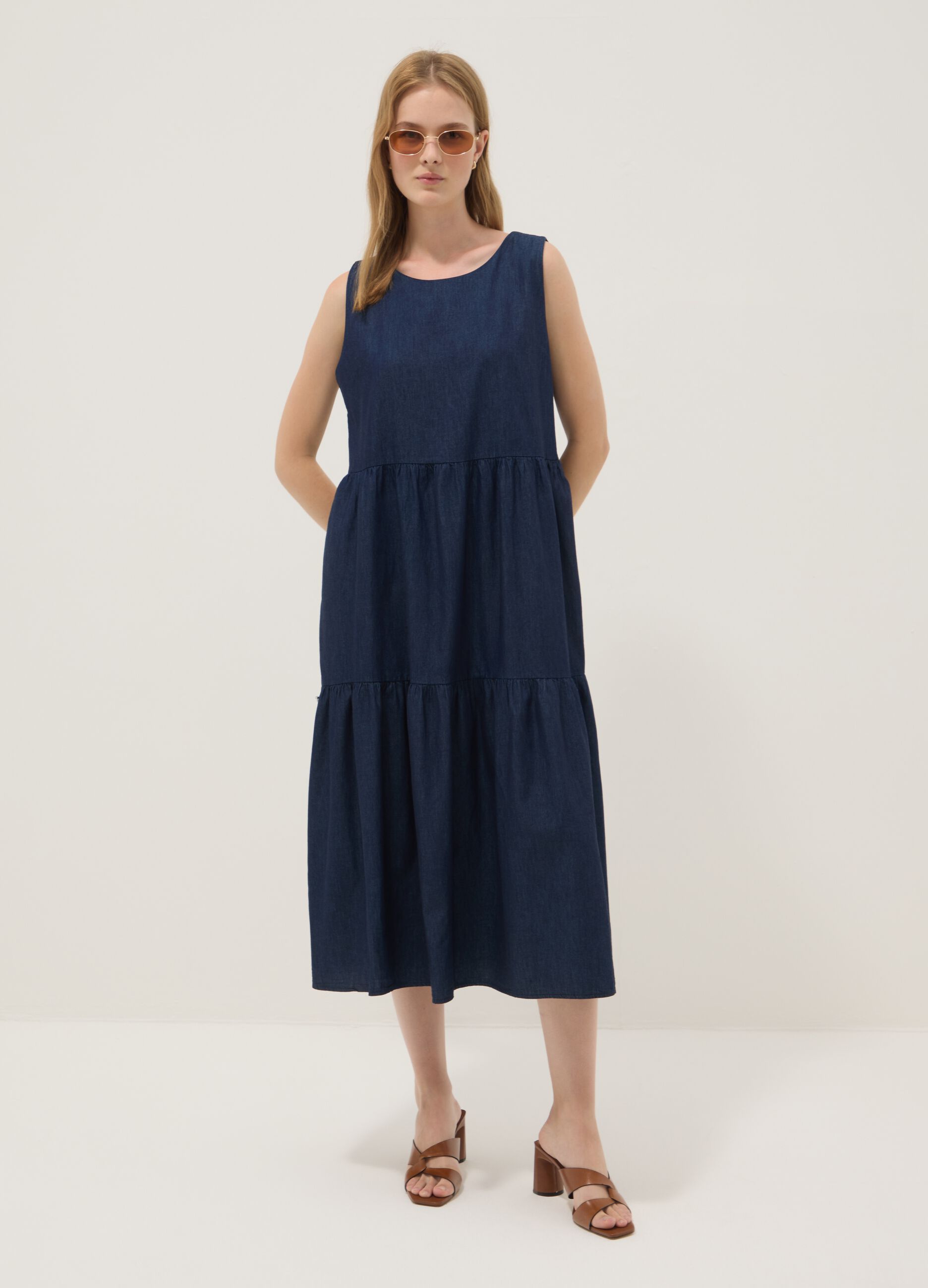 Robe midi bleue en pur coton