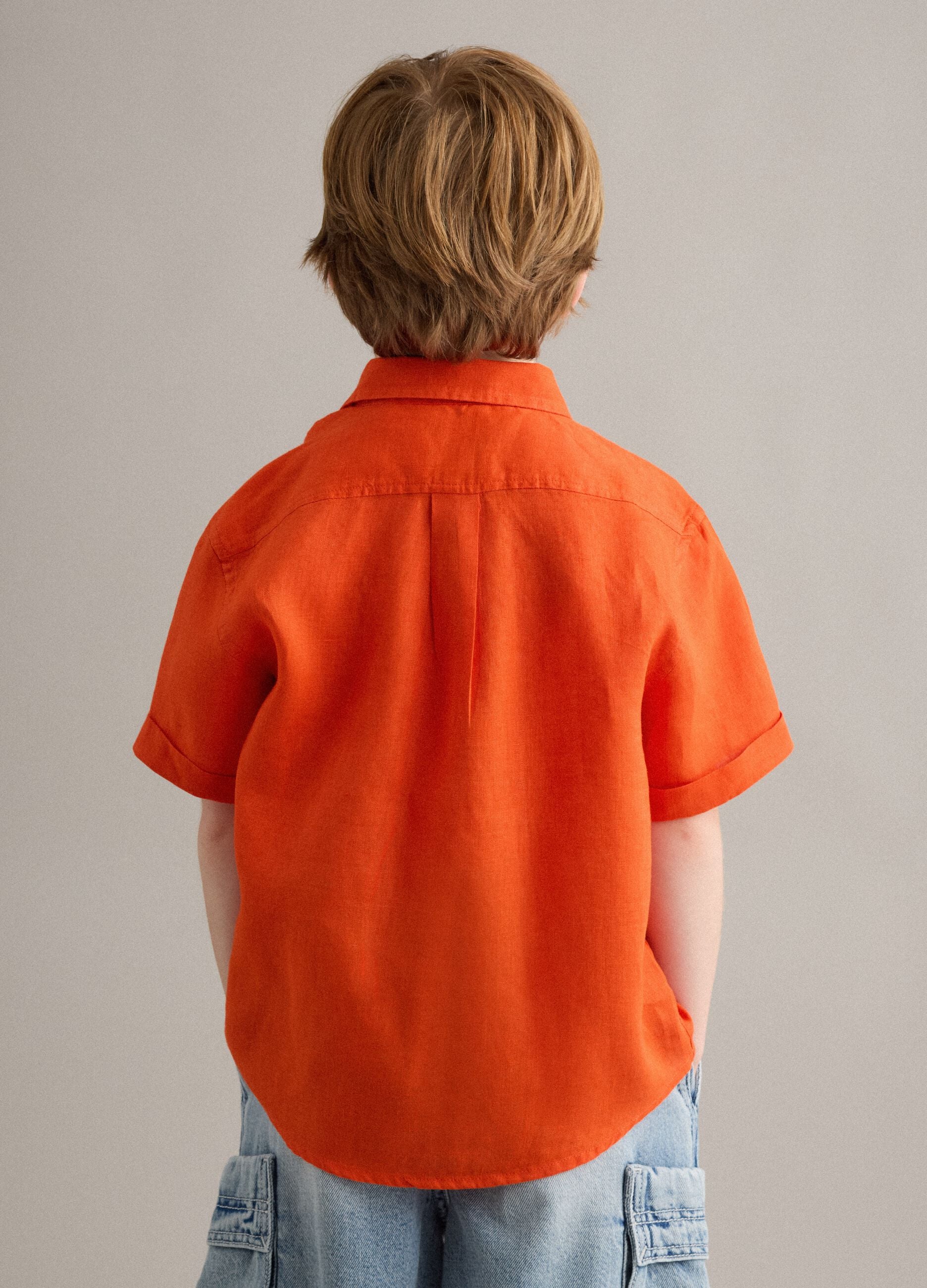 Orange pure linen oversized shirt for boys