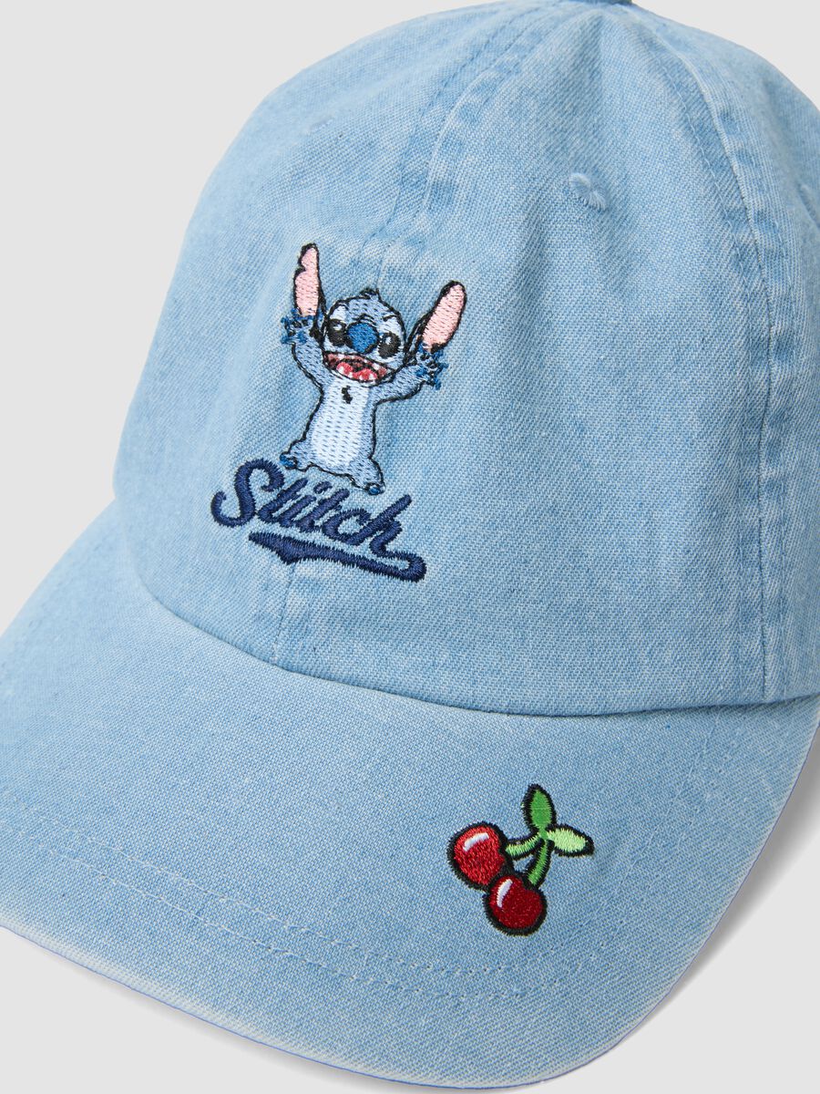 Girls' blue denim pure cotton cap with Stitch embroidery_1