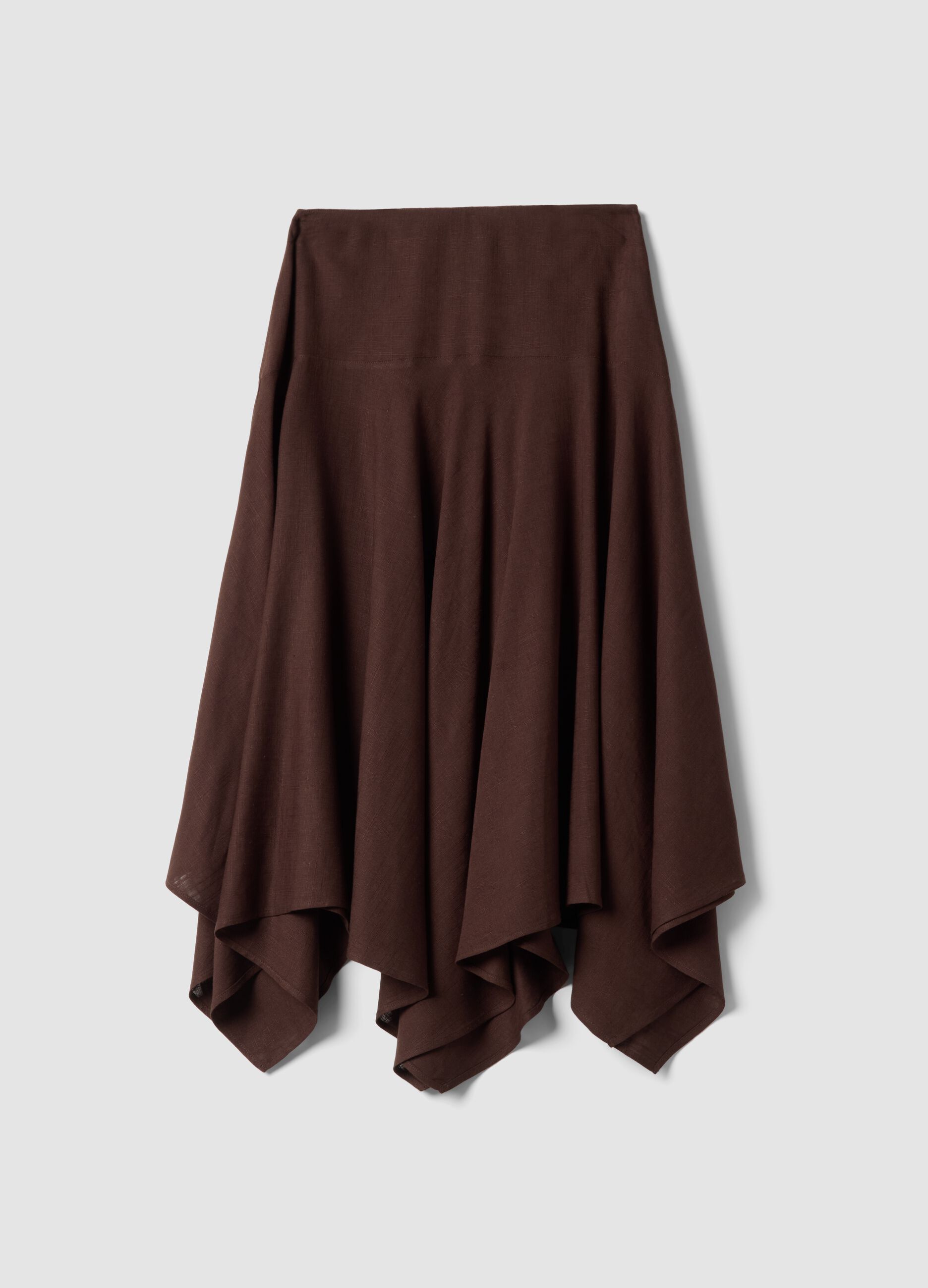 Flie&szlig;ender langer Rock in Braun aus Viskose-Leinen-Mix